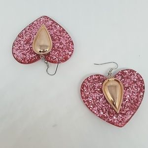 GASOLINE GLAMOUR Jewelry - Crazy cupid pink glitter heart earrings new GASOLINE GLAMOUR Jewelry - Crazy cupid pink glitter heart earrings new
